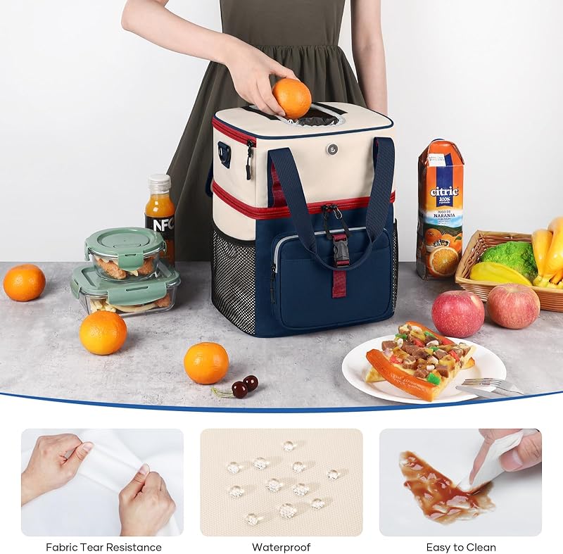 Maelstrom Lunch Box for Women, 20L Insulated Lunch Bag Men, Leakproof Double Deck Cooler Bag, Soft Lunch Cooler with Quick Access Flip-Top Lid for Work, Beach,Travel, Camping