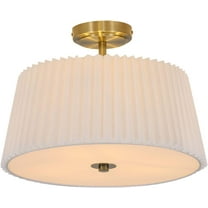 Miumaeov Semi Flush Mount Ceiling Light Fixture Gold Modern Close to Ceiling Lamp with White Fabric Shade  Farmhouse Brass Ceiling Light