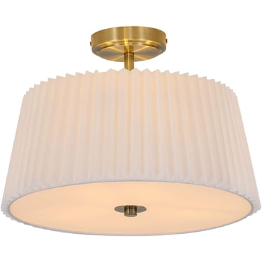 Miumaeov Semi Flush Mount Ceiling Light Fixture Gold Modern Close to Ceiling Lamp with White Fabric Shade  Farmhouse Brass Ceiling Light