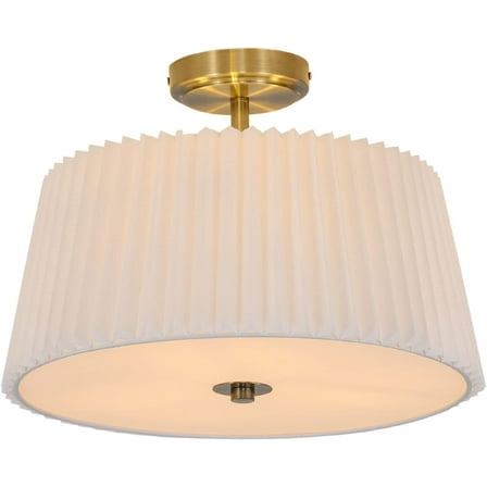 Miumaeov Semi Flush Mount Ceiling Light Fixture Gold Modern Close to Ceiling Lamp with White Fabric Shade  Farmhouse Brass Ceiling Light