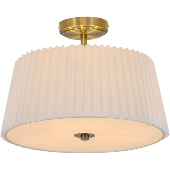 Miumaeov Semi Flush Mount Ceiling Light Fixture Gold Modern Close to Ceiling Lamp with White Fabric Shade  Farmhouse Brass Ceiling Light