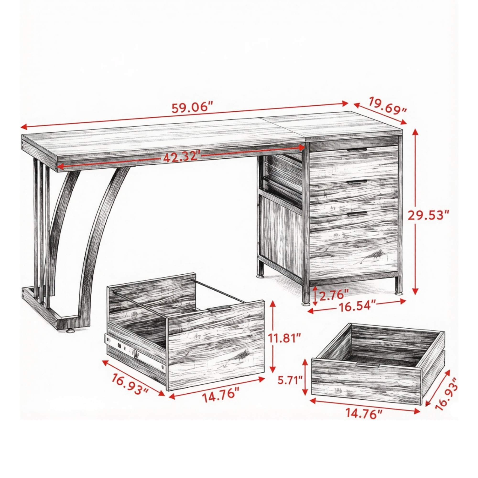 Industrial Computer Desk with File Drawer for Home Office