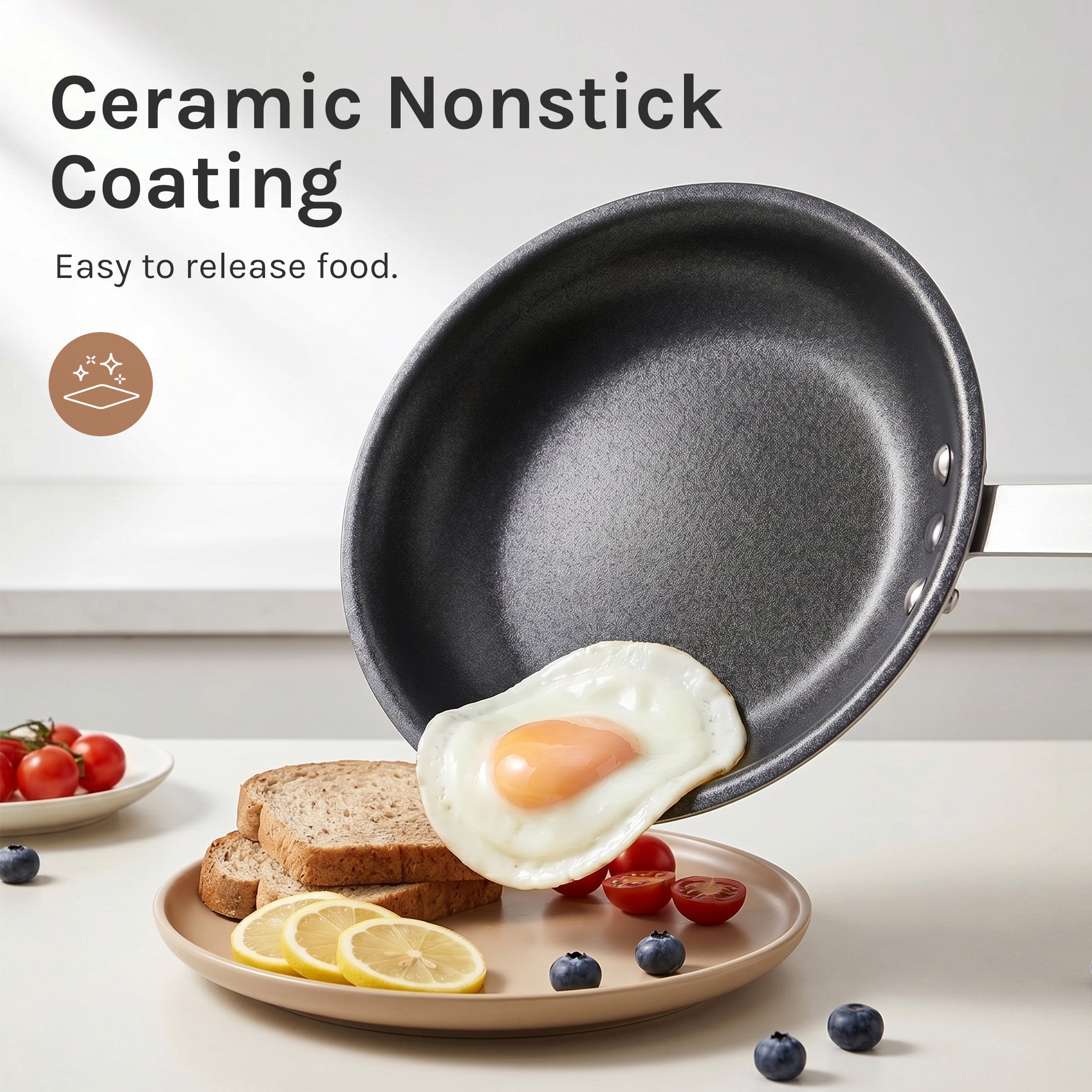 edx Ceramic Nonstick Frying Pan, 10-Inch Egg Pan, Aluminum Pans with Stainless Steel Base, Nonstick Pan Skillet, Oven & Dishwasher Safe, Black