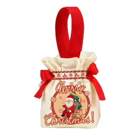 A Santa Claus Christmas Drawstring Bag For Gift Candy Party Favor Red Green Fabric Holiday Celebration