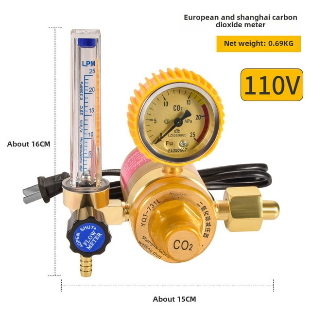 110V CO2 Pressure Regulator with Heating Function - YQT-731L Anti-Vibration Welding Gauge, Portable Adjustable Pressure Control for Efficient Welding Applications, Durable Construction for Stable