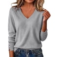 thumbnail image 3 of Knit Sweaters for Women, V Neck Long Sleeve Pullover Tops with Soft Fabric, Loose Casual Layering Blouse, Fall Winter Wear | VerBelle,Gray XL, 3 of 9