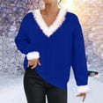 thumbnail image 2 of Women's Plus Size Christmas Casual V Neck Fringed T Shirt Long Sleeve Sweater Top Loose Fit Holiday Party Comfortable Blouse, 2 of 2