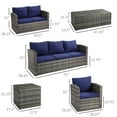 thumbnail image 3 of Outsunny 6 Pieces Wicker Patio Furniture Set with Cushions, 7-Seater Rattan Patio Sofa Set with Storage Coffee Table & Side Table, Sectional Outdoor Furniture Set, Blue, 3 of 9
