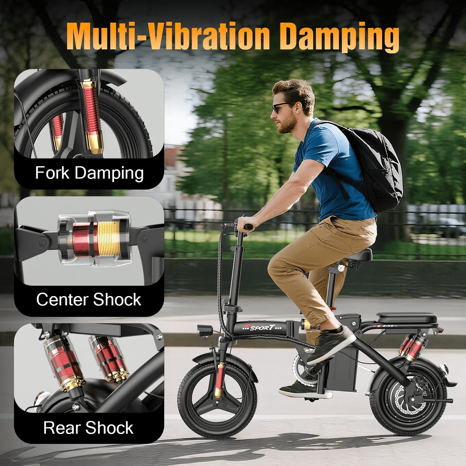 Pikabike Foldable Electric Bike for Adults, 14" E-Bike, 48V 10Ah Removable Battery, 1200W Peak Motor, UL 2849 Certified, 45 Miles Range