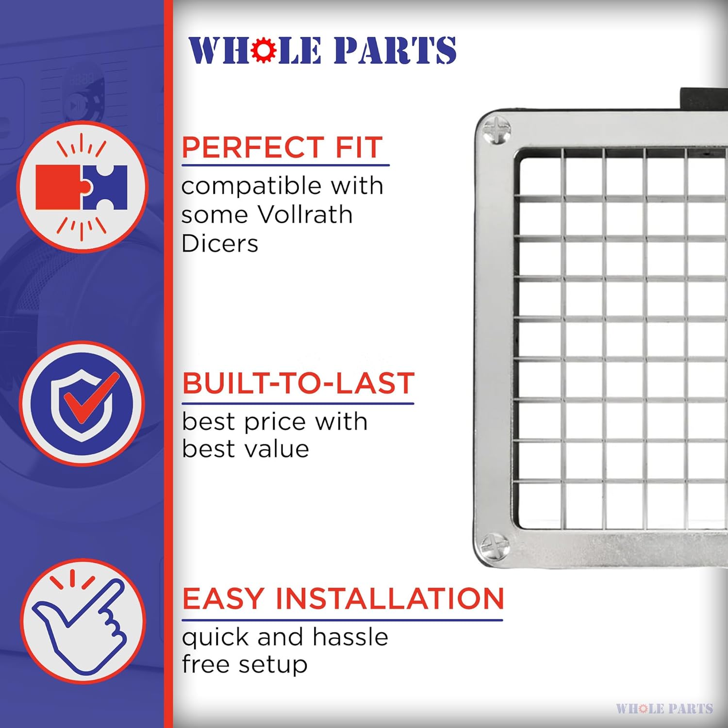 Whole Parts 3/8” Cut Dicer Blade Assembly Part# 15063 - Replacement & Compatible with Some Vollrath Dicers
