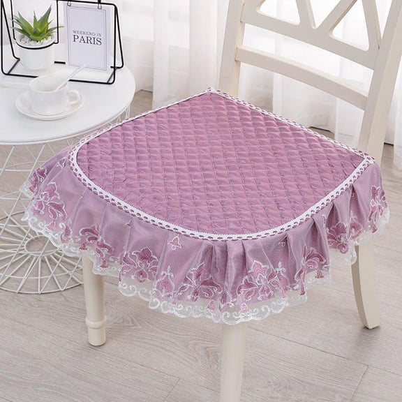 Silk Wadding Dining Chair Cushion with Ruffle Lace - Seat Pad for Kitchen Chairs, 43x45cm