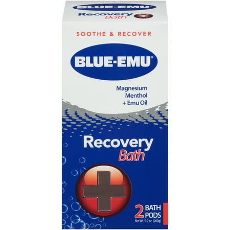 BLUE-EMU Recovery Bath Pods, Magnesium, Peppermint Oil, and Emu Oil Recovery Bath Pods for Active Recovery, 2 ct