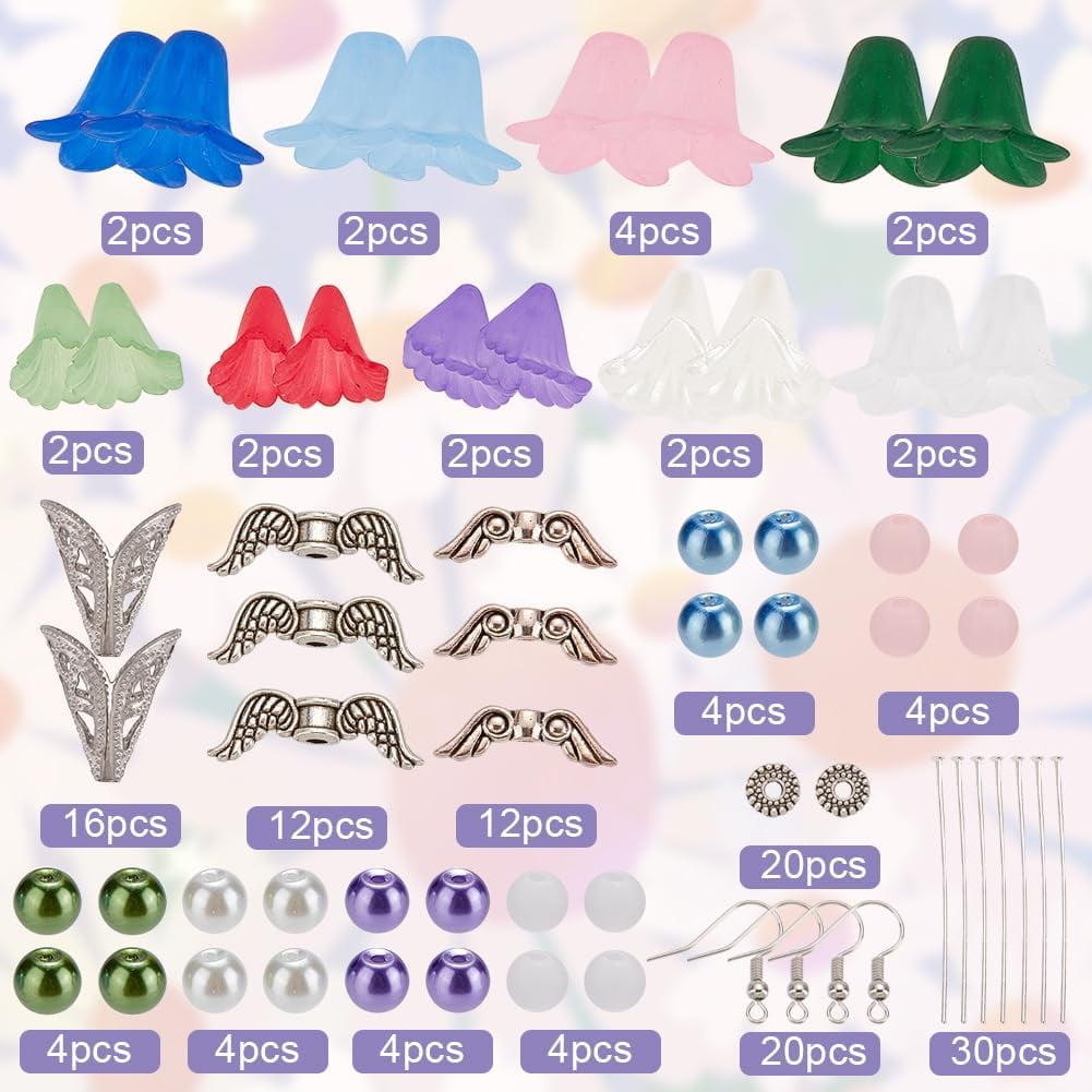 1 Box DIY 20 Pairs Guardian Angel Charms Christmas Beading Angel Beads Earrings Making Starter Kit Wing Bead Heart Frames Round Crackle Spacers for Jewelry Making Kits Women Craft