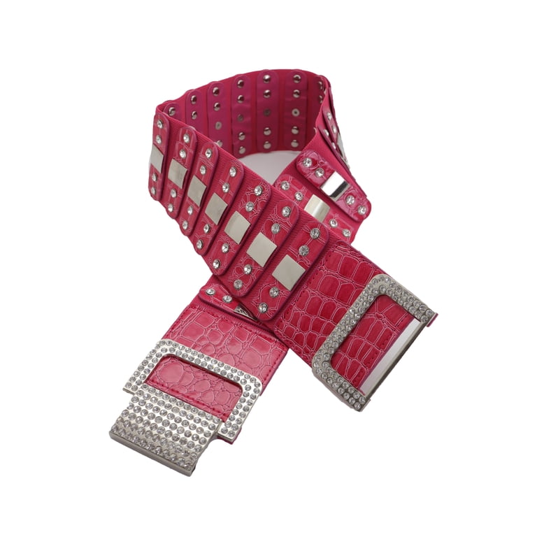 Women Wide Pink Belt Silver Square Metal Buckle M L  display picture 1