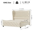thumbnail image 4 of Homfa King Size Bed Frame, Modern Velvet Tufted Wingback Bed, Platform Bed with 55"H Upholstered Headboard, Off-White, 4 of 10