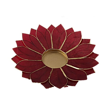 Decorated Candle Holders The Crabby Nook Lotus Candle Holder Capiz Shell Flat 2 Layer Decorating Accent Home Decor Gift Ideas, Cherry Red ()