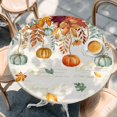 thumbnail image 2 of Fall Orange Green Pumpkins Round Tablecloth, Fitted Table Cover with Elastic for 45"-54" Round Tables, Retro Thanksgiving Maple Leaf Table Cloth Outdoor Indoor Dinning Party Waterproof Tablecloths, 2 of 7