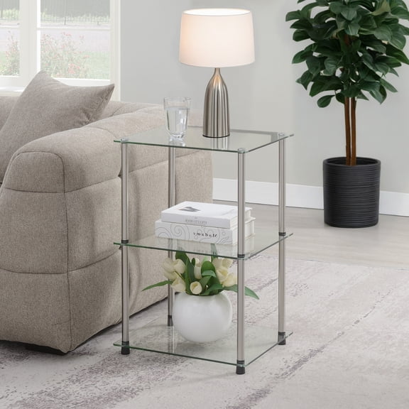Convenience Concepts Designs2Go Classic Glass Tall 3 Tier End Table, Clear Glass
