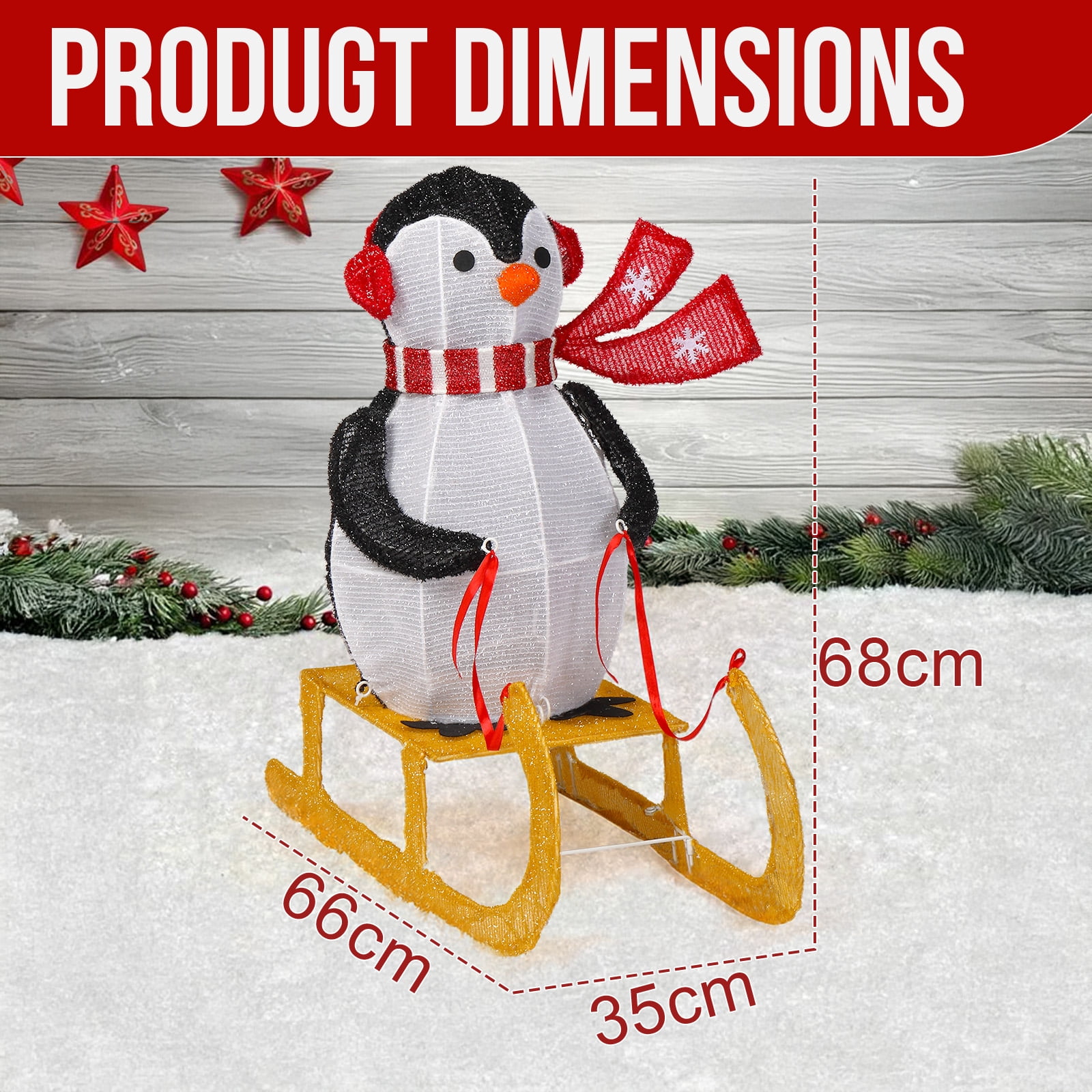 Astoutdoor Lighted Penguin Riding Sleigh Christmas Decoration, Pre-Lit with 130 Warm White LED Lights, Indoor Outdoor Holiday Display, White