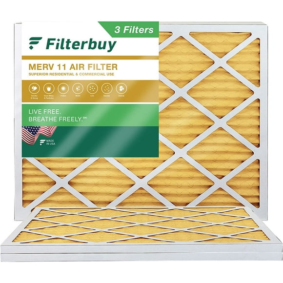 Filterbuy 16x20x1 MERV 11 Filtres à Air Plissés HVAC AC Fournaise (3-Pack)