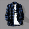 thumbnail image 2 of kamemir Mens Dress Shirts Long Sleeve Men's Plaid Shirts Long Sleeved Button Down Lapel Coats Casual Loose Jackets Pockets Fall And Winter(Blue,XL), 2 of 4