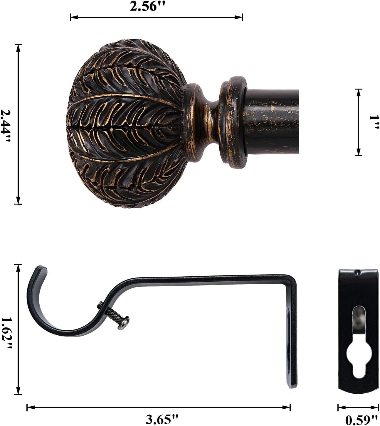 WL.Rocaille Steel Ball Adjustable Standard Decorative Window Curtain Rod, 28" - 48"
