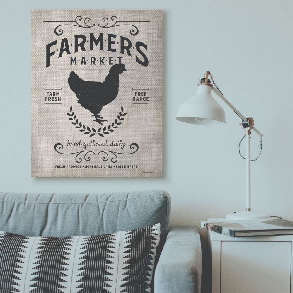 Stupell Industries Farmers Market Rooster Animal Rustic Textured Word Design Super Canvas Wall Art by Stephanie Workman Marrott