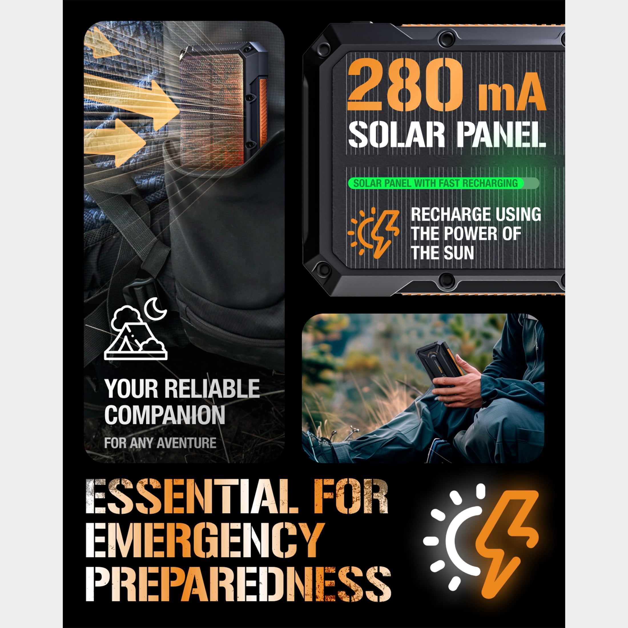 ToughTested ROC16 16,000mAh Solar Power Bank, Wireless Charging, USB-C PD, Rugged Waterproof Charger