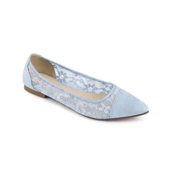 Unique Bargains Women's Mesh Pointed Toe Slip-On Ballet Flats Blue Flower 9.5