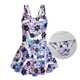 thumbnail image 6 of COEQINE Girls One Piece Swimsuit with Flowy Skirt Bottom, Soft Tank Style Neckline Skirted Swimwear, Comfort Polyester Spandex Bathing Suit for 5-6 Year Olds, Paw Tie-dye Purple Blue, 6 of 8