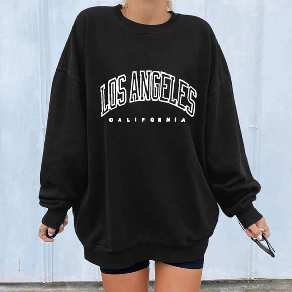 Oversized Sweatshirts for Women Long Sleeve Basic Y2K Pullover Crewneck Los Angeles Print Comfy Lightweight Tops