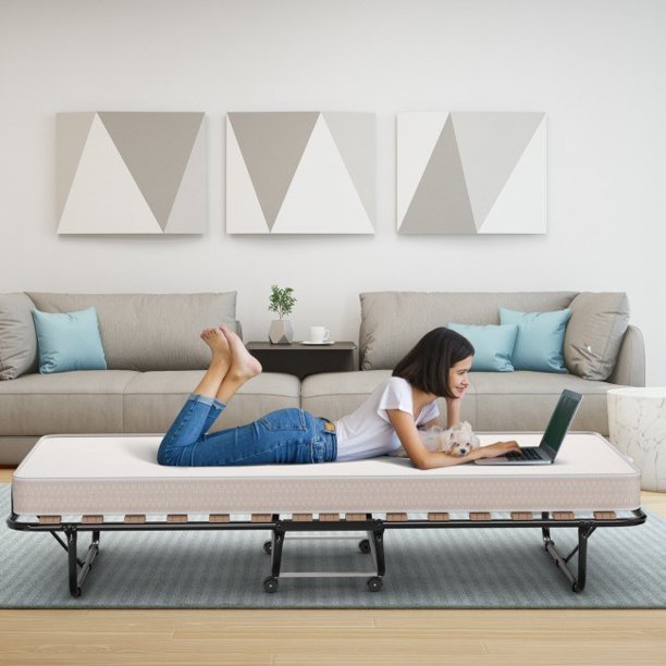 Extra Guest Folding Bed with Memory Foam Mattress Beds, Frames , Bases