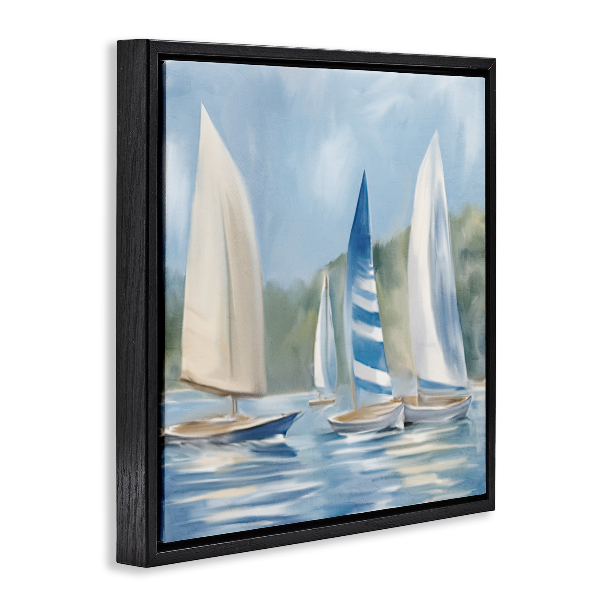 Stupell Industries Sailboat Day Painting Coastal Painting Black Floater Framed Canvas Art Print Wall Art, 25 x 25