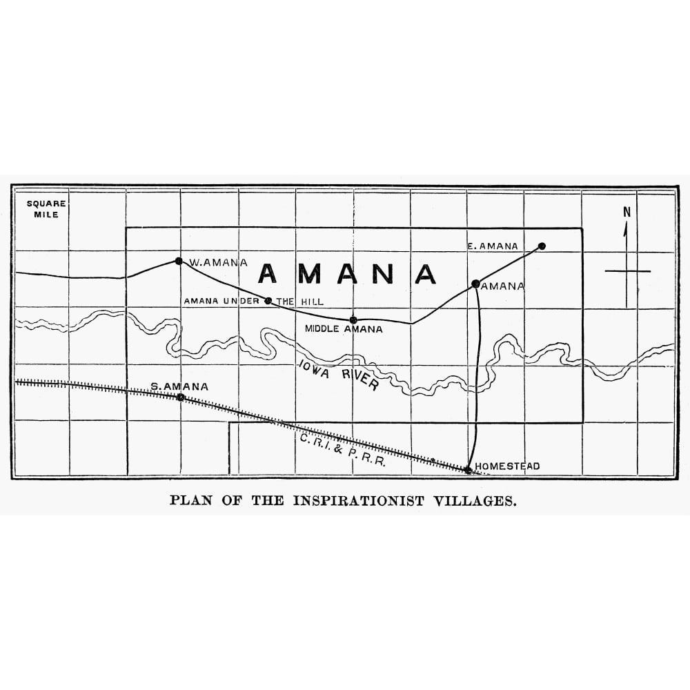 Amana Iowa Map 1875. Nplan Of The Inspirationist Villages At Amana Iowa