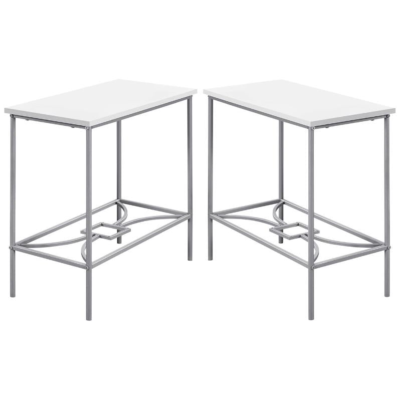 Home Square 12" Accent End Table in White and Silver Set of 2