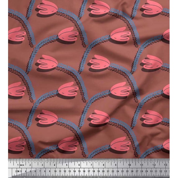 Soimoi Cotton Jersey Fabric Leaves & Tulip Floral Print Fabric by Yard 58 Inch Wide