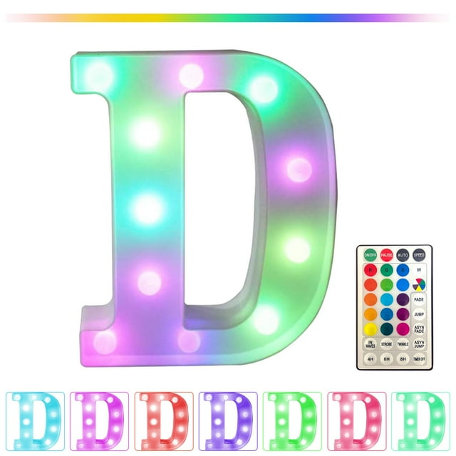 Luces LED multicolores con letra a distancia - Decoración de fiesta de 16 colores cambiantes para el hogar y eventos - Alimentada por batería/USB