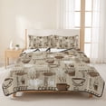 thumbnail image 3 of Full Quilt Set 78''x90'', Coffee Lightweight Bedspread Coverlet Set with 2 Pillow Shams, Beige Farmhouse Retro Beans Latte Tea Cup Funny Breathable All Season Quilt Bedding for Bedroom/Guest Room, 3 of 9