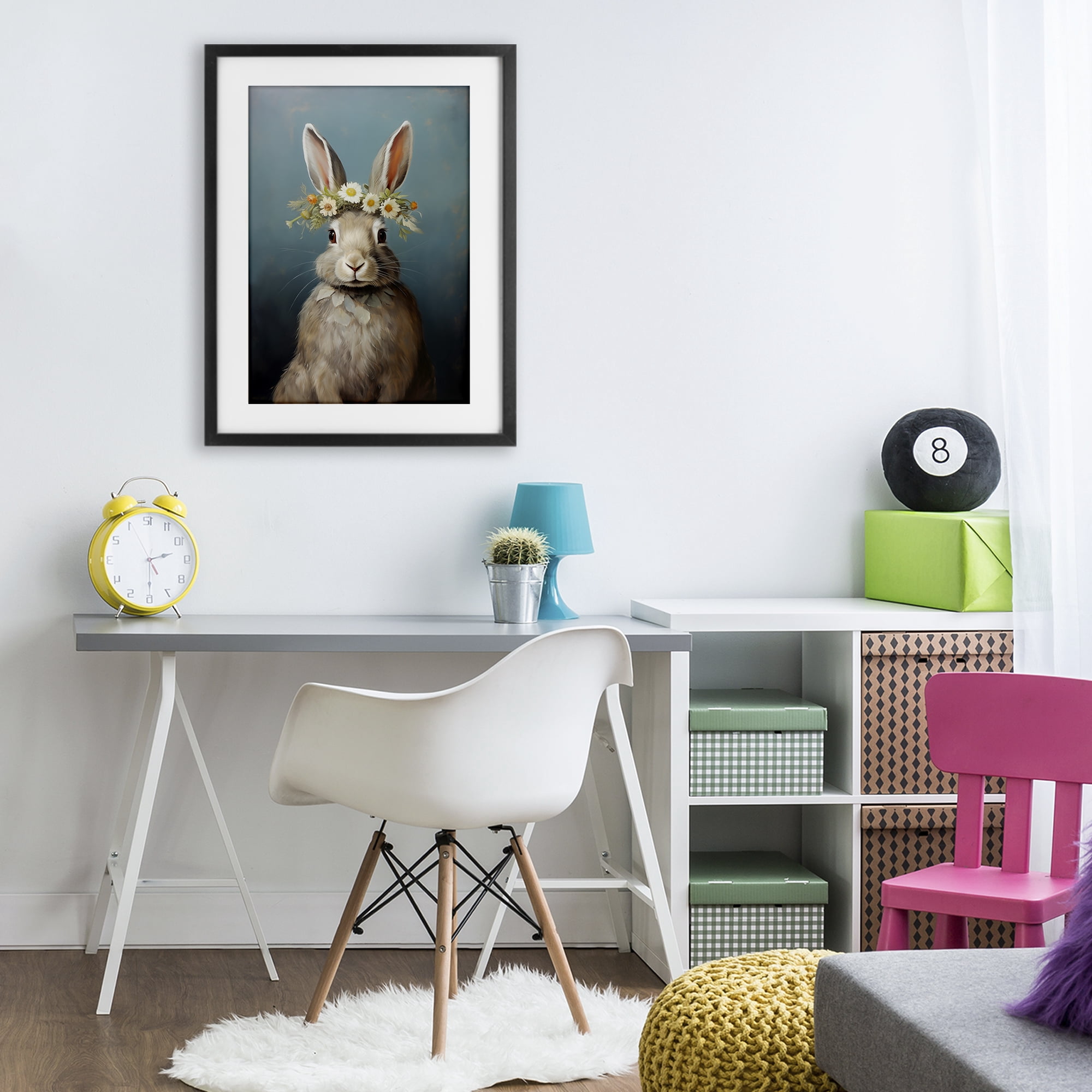 Stupell Industries Daisy Crowned Bunny Portrait Black Framed Print Under Glass, design by Heidi Kuntz