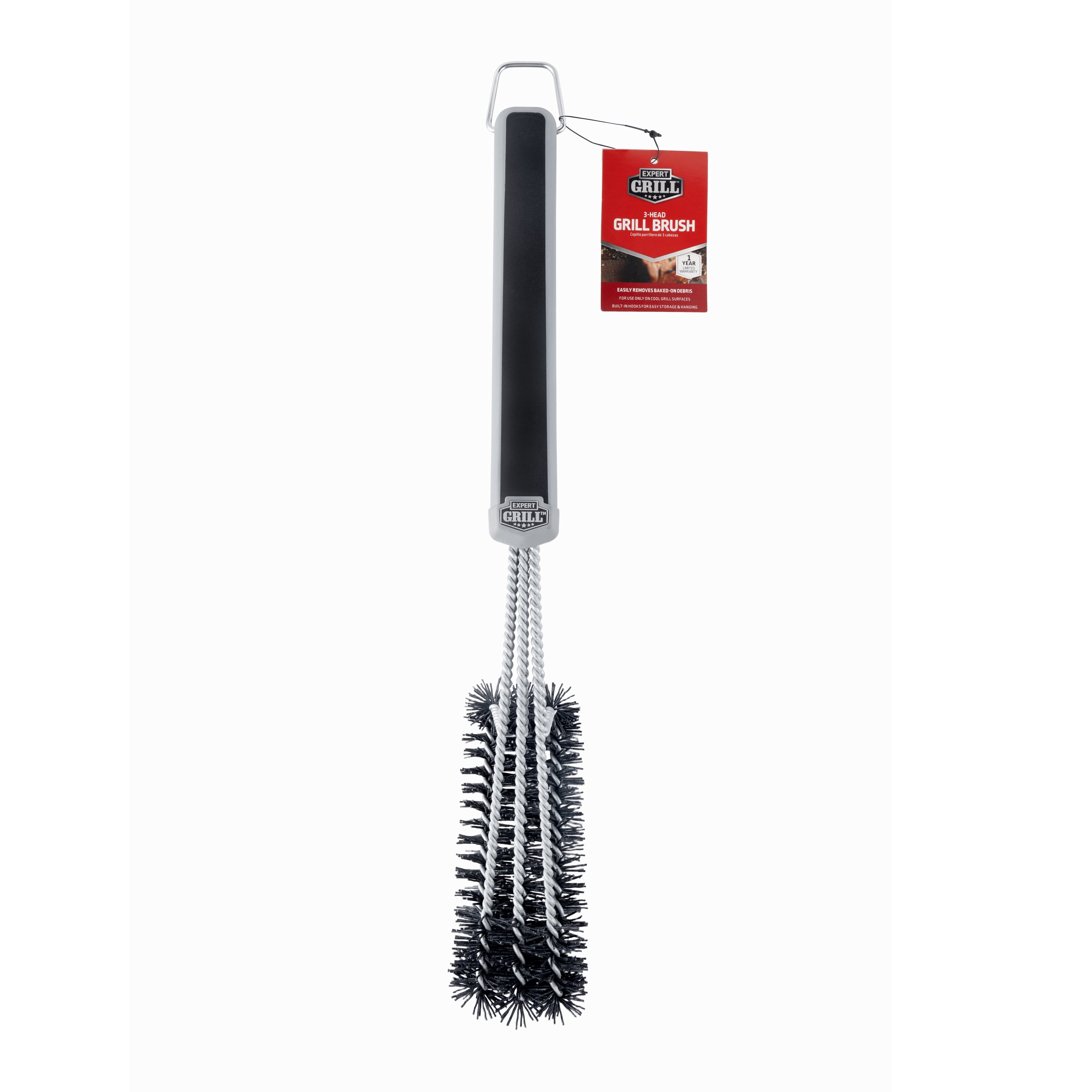 Expert Grill Stainless Steel and Nylon 3-Head Grill Brush, Black & Gray