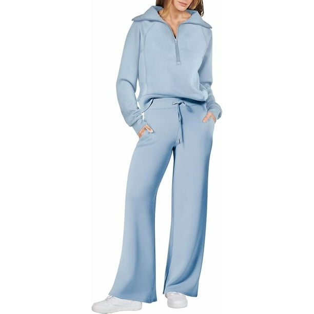 Conjunto de chándal de 2 piezas para mujer, otoño de 2023, sudadera holgada con media cremallera y pantalón de chándal de pierna ancha, conjunto de chándal para estar en casa.