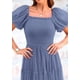 thumbnail image 5 of Vestido PRETTYGARDEN Midi con Fruncido, Tul y Mangas Abullonadas en Gris Azul Talla L, 5 of 7