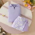 thumbnail image 2 of LYHaoo 2 Pcs Outfits Sets for Girls Summer Toddler Girls Sleeveless Ribbed Vest T Shirt Tops Floral Plaid Shorts Outfits Sizes 6-9 Months(Purple), 2 of 5