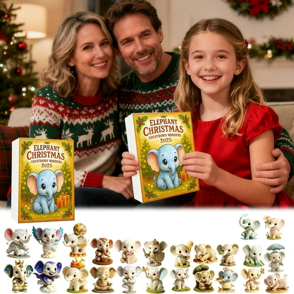 Elephant Christmas Countdown Wonders 2025 24 Days 2D Acrylic Christmas Advent Calendar with Mini Elephant Ornaments Animal Themed Home Decor & Festive Celebration Gifts