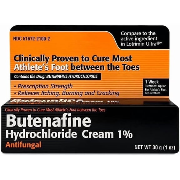 Butenafine Hydrochloride AntiFungal Cream 1%, to Cure Most Athlete's Foot Between The Toes, 1 Oz