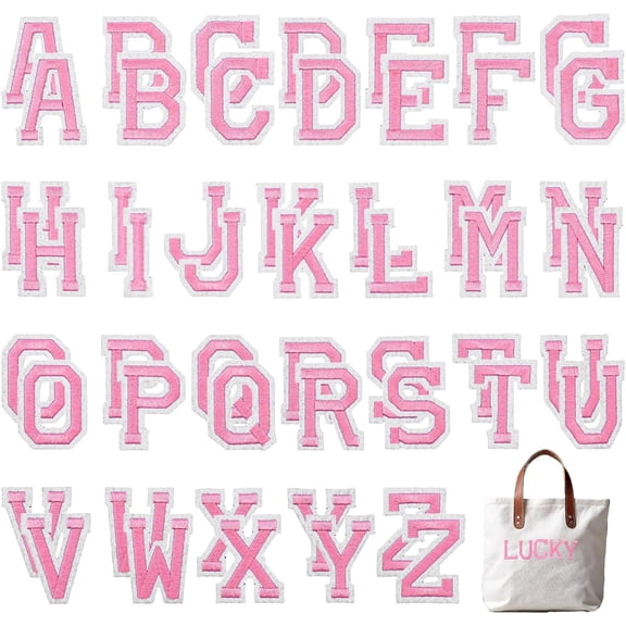 52Pcs Iron On Letter Patches, A-Z Pink Iron On Letters For Clothes, Embroidered Alphabet Patches For Women Girls Clothing Jackets Shirts Hats Bags Jeans