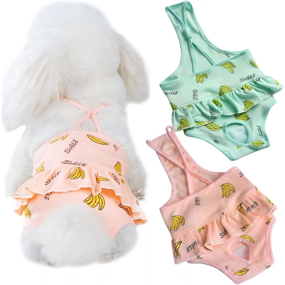 QARUN 2 Pieces Dog Diaper with Suspender Washable Sanitary Pantie Reusable Puppy Sanitary Pants Cute Pet Underwear Diapers Jumpsuits for Small Female Dogs Girl in Heat Period