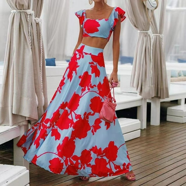 WILLBEST Robe d'Invité de Mariage Ligne A Robe d'Été Décontractée et Nombril Haut de Fête Ensemble de Mode Décontracté pour Femmes