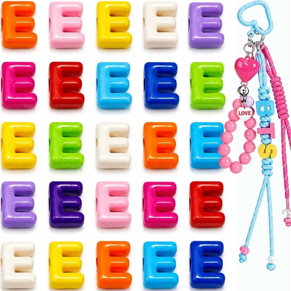 BZCOE Chunky Letter Beads E,21Mm 3D Large Letter Beads for Keychains Paracord Bag Charms,Acrylic Colorful Bubble Big Alphabet Bead with 6Mm Large Hole,26Pcs