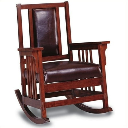 - Bowery Hill Mission Style Wood Rocker with Leather Match Seat and Back